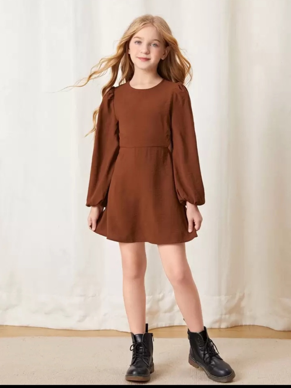 Girls Lantern Sleeve Cut Out Waist Dress size 7/8